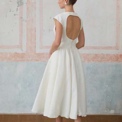 Mikayla Midi Dress - Cap Sleeves - Cinched Waist - Open Back - Pleated Detailing - Side Slit Pockets Profile Picture